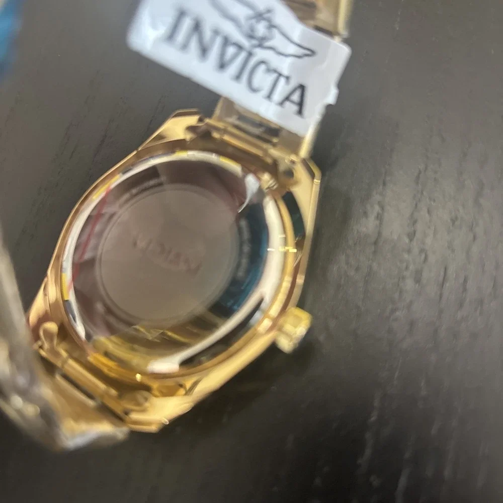 Invicta Quartz Gold Tone Black Dial Men's Wristwatch 42mm Water Resistant